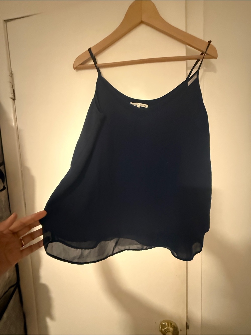 Violet & Claire Dark Navy Chiffon Mesh-Trim Cami
